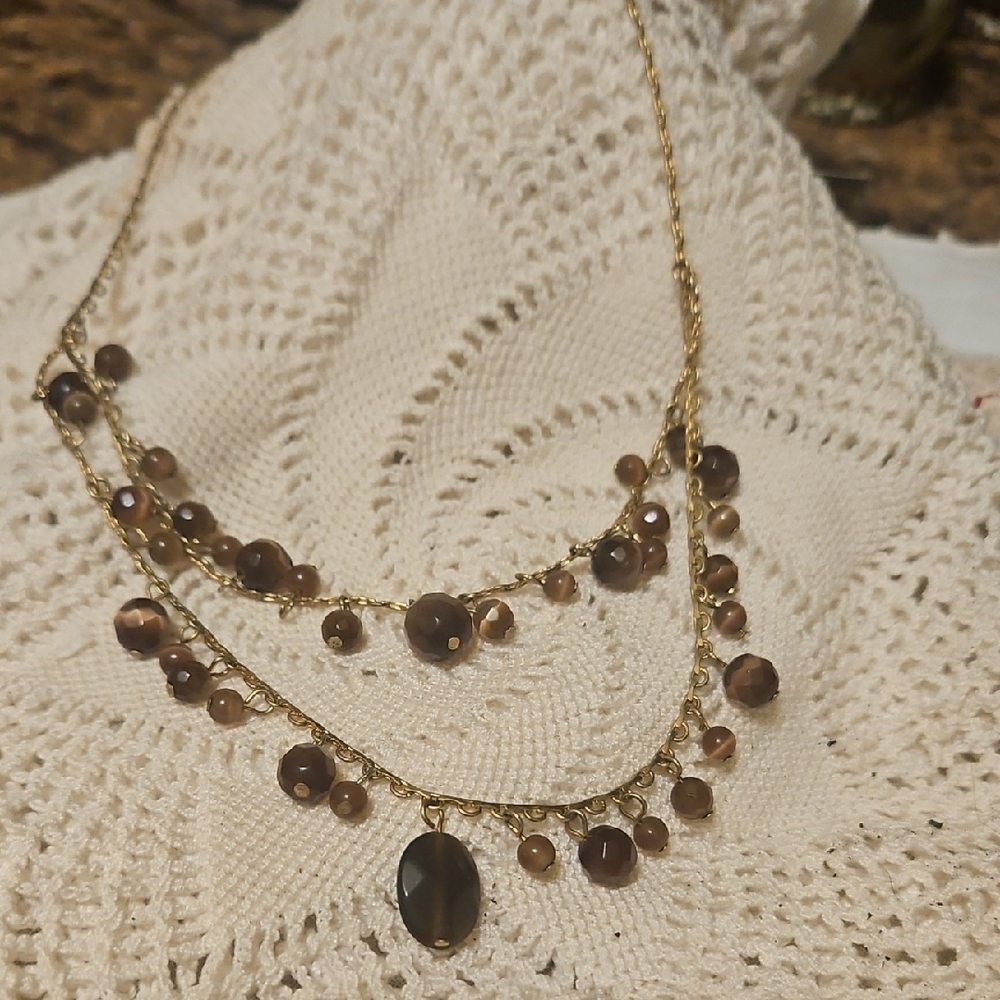 Elegant Gold and Brown Beaded Necklace